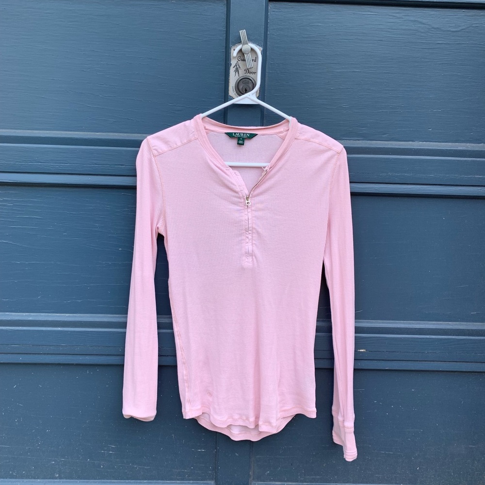 Ralph Lauren pink ribbed half-zip shirt